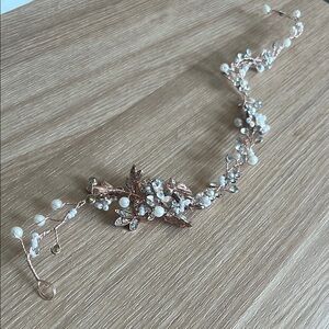 Elegant Pearl and Crystal Hair Vine on Rose Gold